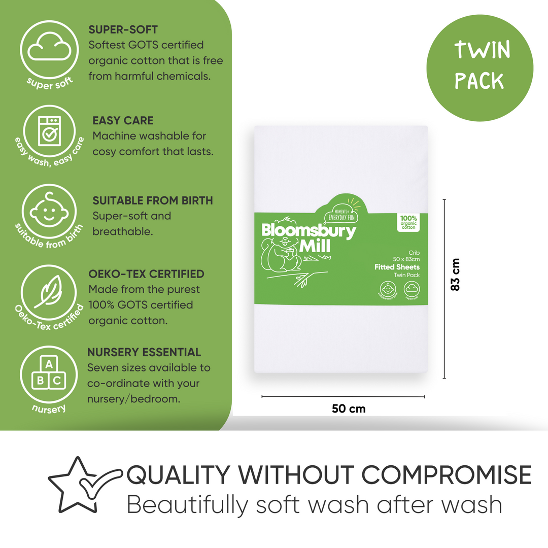 Organic cotton soft jersey crib sheets pack of 2 50 x 83cm Bloomsbury Mill Ltd