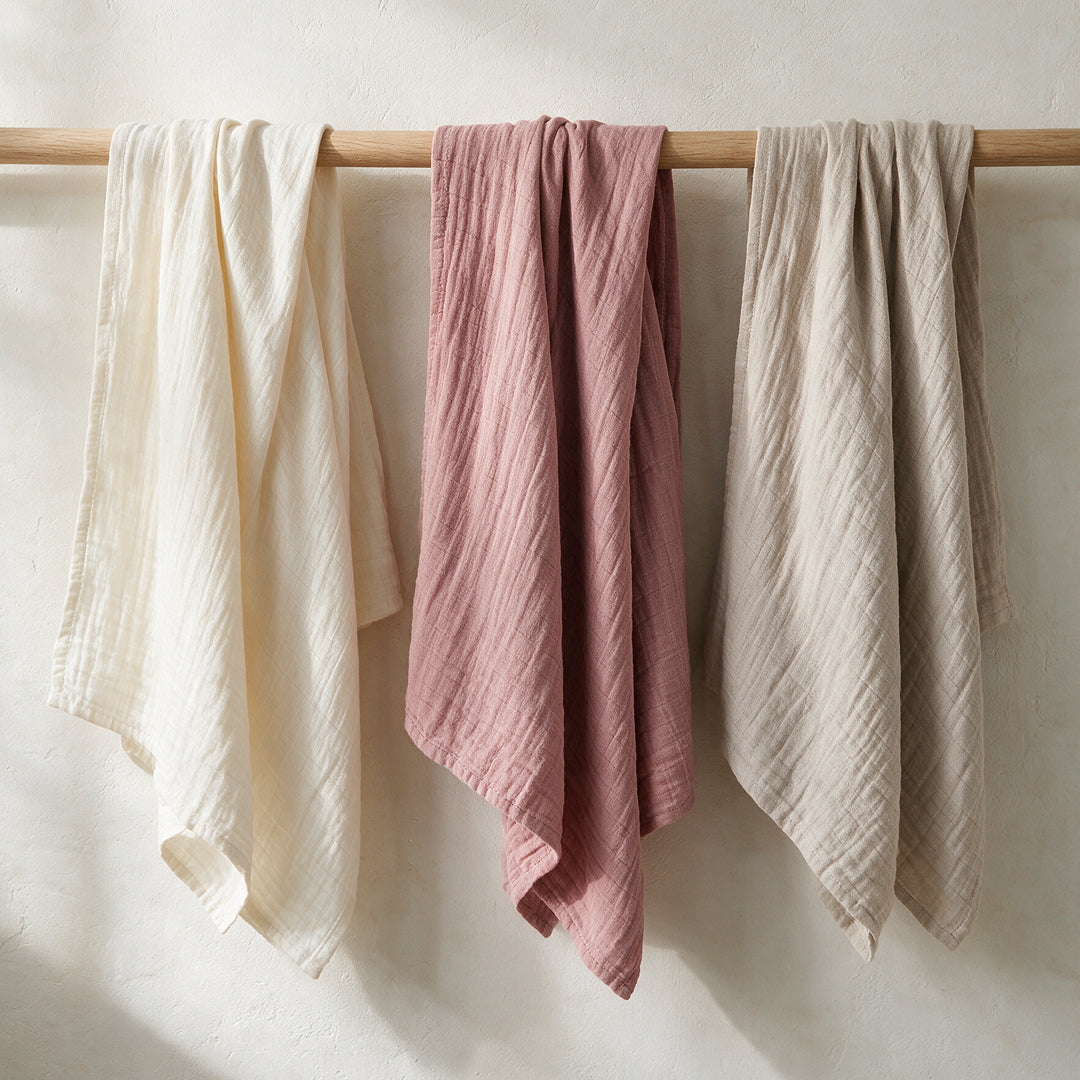 Soft Blush Muslin Swaddles · 3-Pack