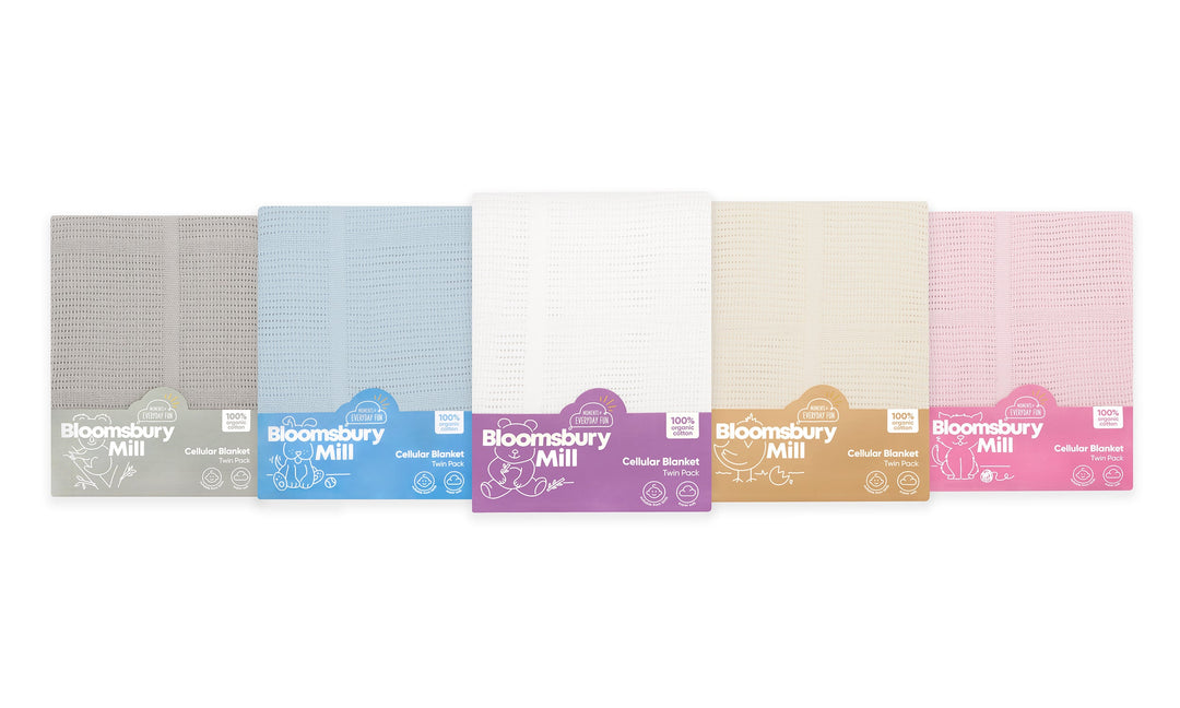 Organic Cotton Cellular Blankets Newborn Gift Pack of 2 Mint Gre Bloomsbury Mill Ltd