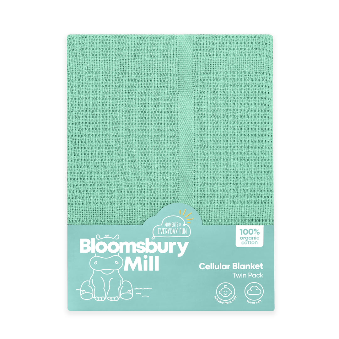 Organic Cotton Cellular Blankets Newborn Gift Pack of 2 Mint Gre Bloomsbury Mill Ltd